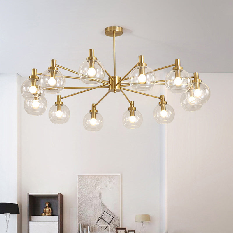 Radial Clear Glass Gold Chandelier Light Fixture - Postmodern Hanging Light with 8/12 Lights