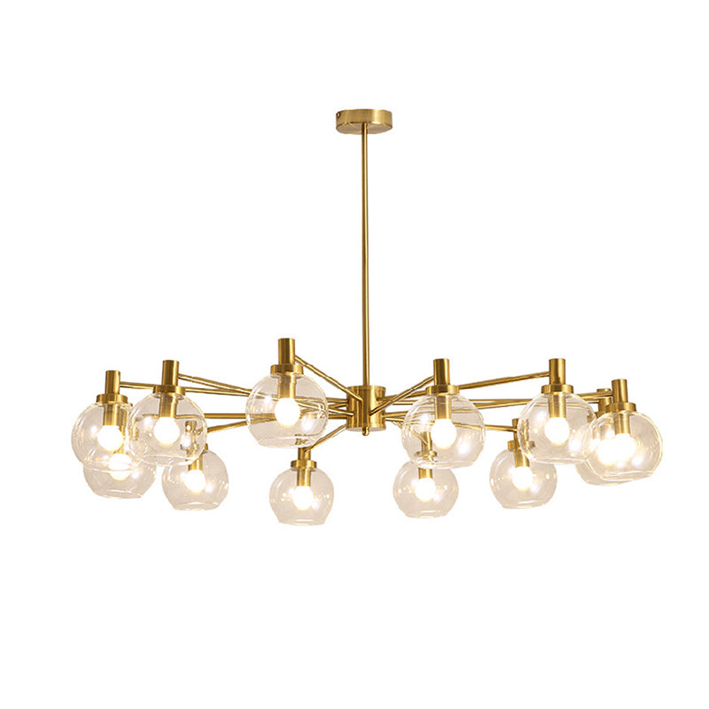 Radial Clear Glass Gold Chandelier Light Fixture - Postmodern Hanging Light with 8/12 Lights