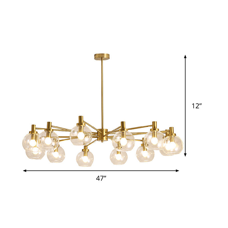 Radial Clear Glass Gold Chandelier Light Fixture - Postmodern Hanging Light with 8/12 Lights