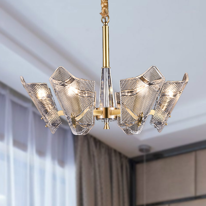 Modern Lattice Glass Shield Hanging Lamp: 6/8 Heads Brass Chandelier