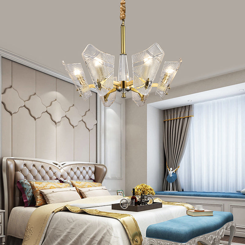 Modern Lattice Glass Shield Hanging Lamp: 6/8 Heads Brass Chandelier