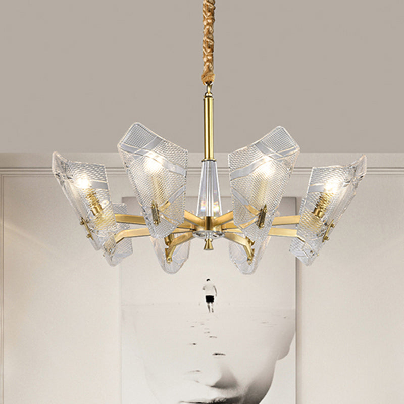 Modern Lattice Glass Shield Hanging Lamp: 6/8 Heads Brass Chandelier