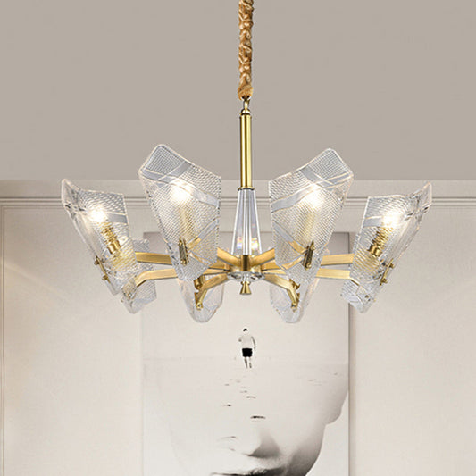 Modern Lattice Glass Shield Hanging Lamp: 6/8 Heads Brass Chandelier