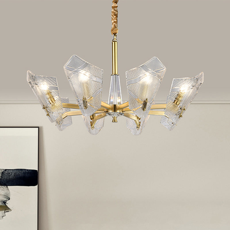 Modern Lattice Glass Shield Hanging Lamp: 6/8 Heads Brass Chandelier