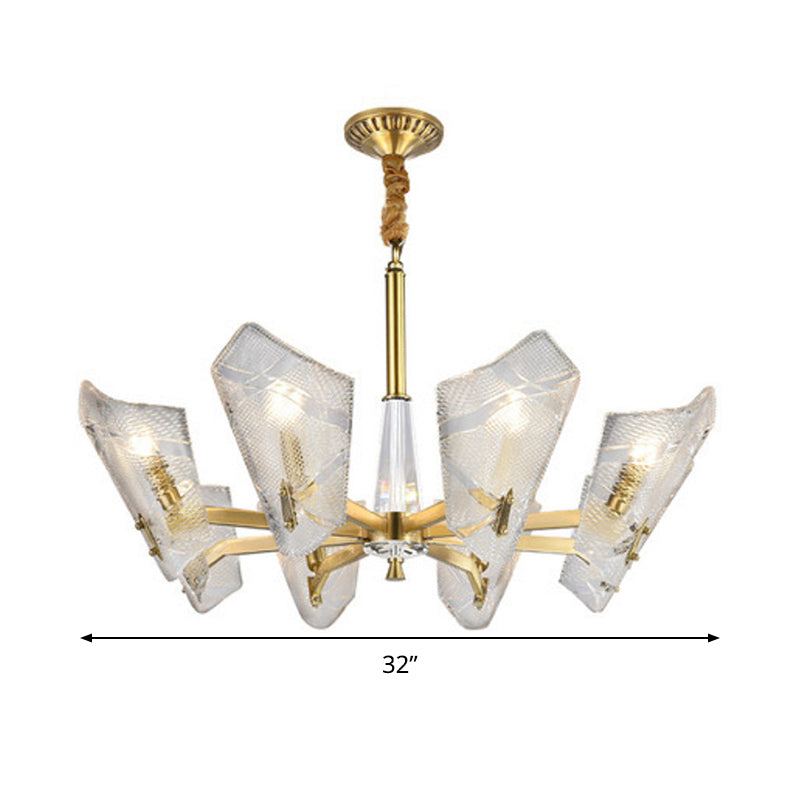 Modern Lattice Glass Shield Hanging Lamp: 6/8 Heads Brass Chandelier