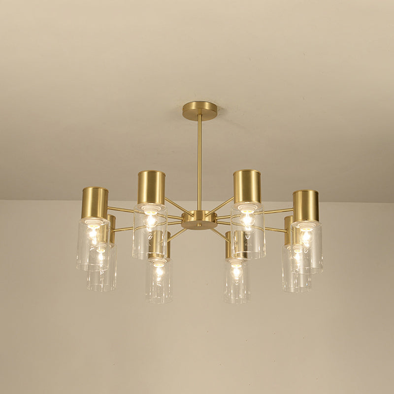 Modern Clear Glass Cylinder Hanging Lamp Kit - 6/8/10 Heads Brass Chandelier Fixture