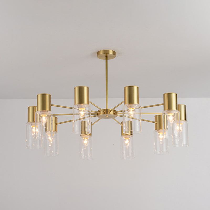 Modern Clear Glass Cylinder Hanging Lamp Kit - 6/8/10 Heads Brass Chandelier Fixture