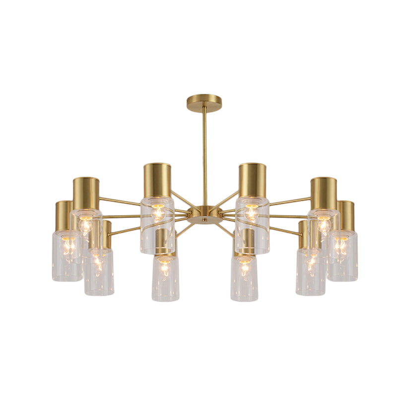 Modern Clear Glass Cylinder Hanging Lamp Kit - 6/8/10 Heads Brass Chandelier Fixture