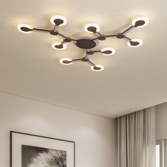 Minimalist Acrylic Flushmount Starburst Ceiling Light Fixture in Warm/White Light - 33.5"/39" Wide - Brown Finish - 9/12 Heads