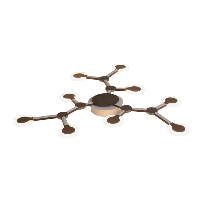 Minimalist Acrylic Flushmount Starburst Ceiling Light Fixture in Warm/White Light - 33.5"/39" Wide - Brown Finish - 9/12 Heads