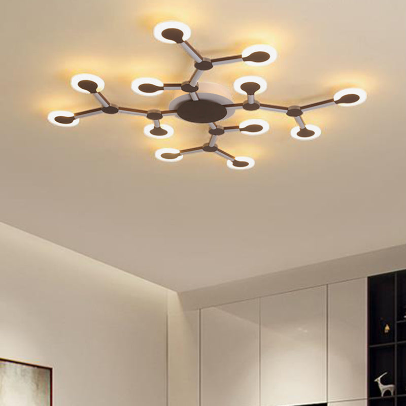 Minimalist Acrylic Flushmount Starburst Ceiling Light Fixture in Warm/White Light - 33.5"/39" Wide - Brown Finish - 9/12 Heads