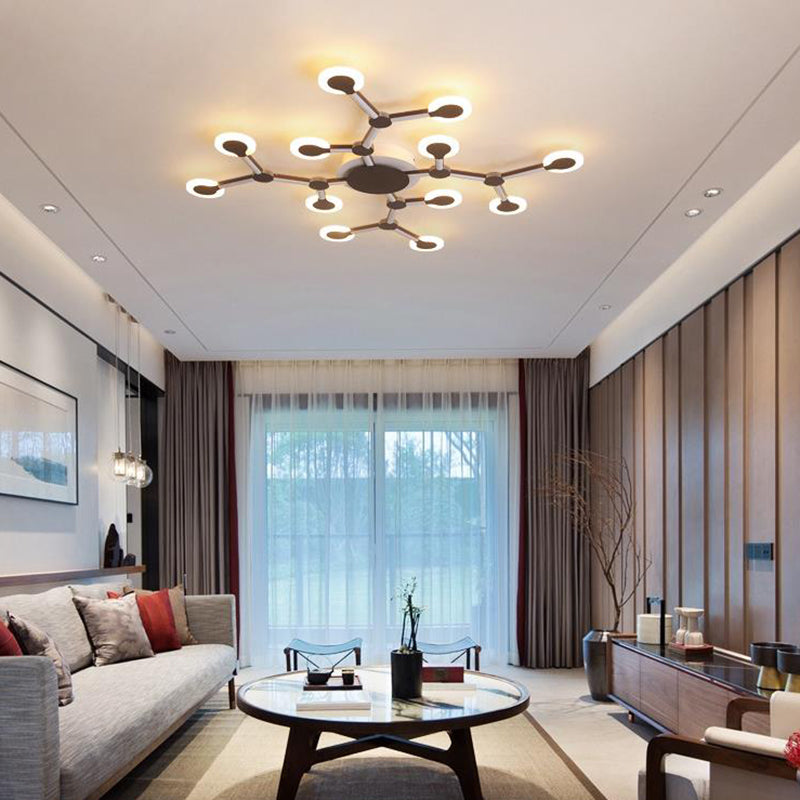 Minimalist Acrylic Flushmount Starburst Ceiling Light Fixture in Warm/White Light - 33.5"/39" Wide - Brown Finish - 9/12 Heads