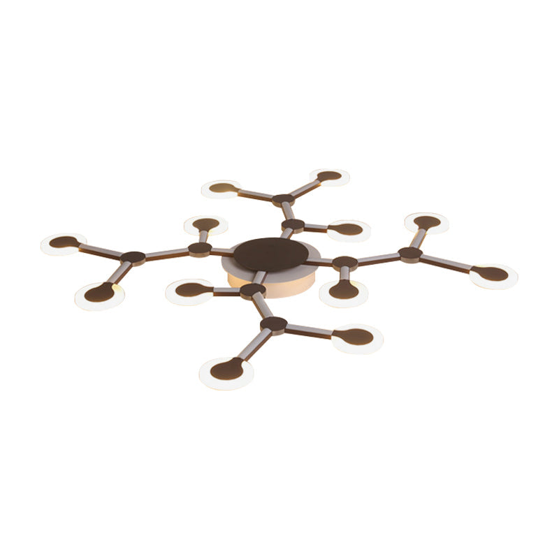 Minimalist Acrylic Flushmount Starburst Ceiling Light Fixture in Warm/White Light - 33.5"/39" Wide - Brown Finish - 9/12 Heads