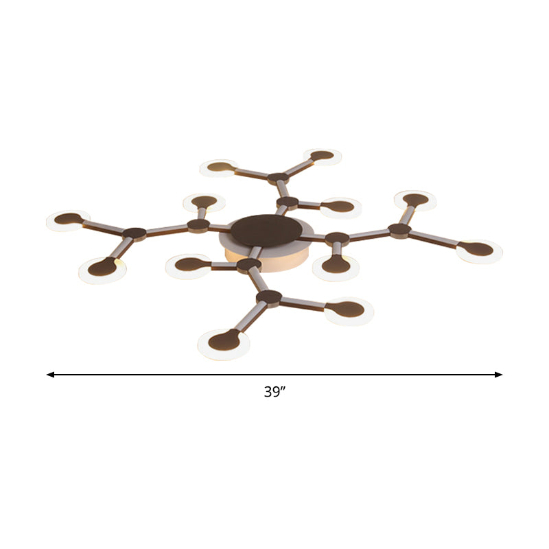 Minimalist Acrylic Flushmount Starburst Ceiling Light Fixture in Warm/White Light - 33.5"/39" Wide - Brown Finish - 9/12 Heads