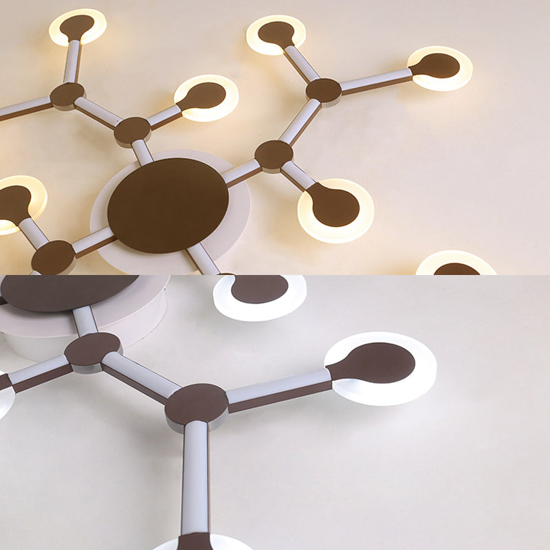 Minimalist Acrylic Flushmount Starburst Ceiling Light Fixture in Warm/White Light - 33.5"/39" Wide - Brown Finish - 9/12 Heads