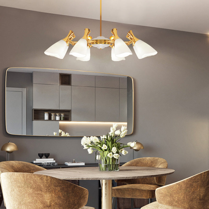 Frosted Glass Gold Chandelier With Modern Cone Design And 6/8 Lights In Warm/White