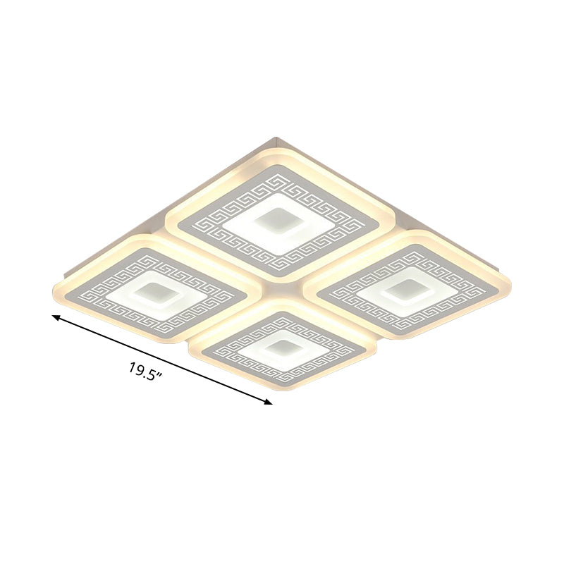 Plafonnier carré moderne en acrylique - 4 têtes, blanc - 19,5"/23,5" de large