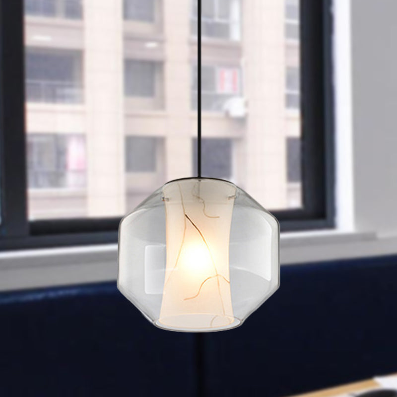 Suspension lanterne en verre transparent de 8"/10" avec abat-jour en marbre blanc