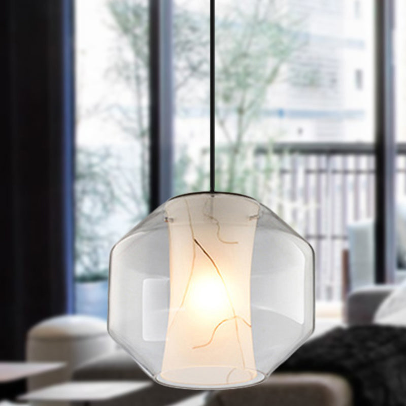 Suspension lanterne en verre transparent de 8"/10" avec abat-jour en marbre blanc