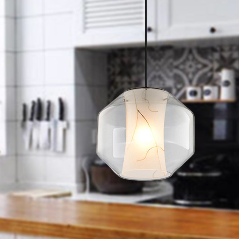 Suspension lanterne en verre transparent de 8"/10" avec abat-jour en marbre blanc