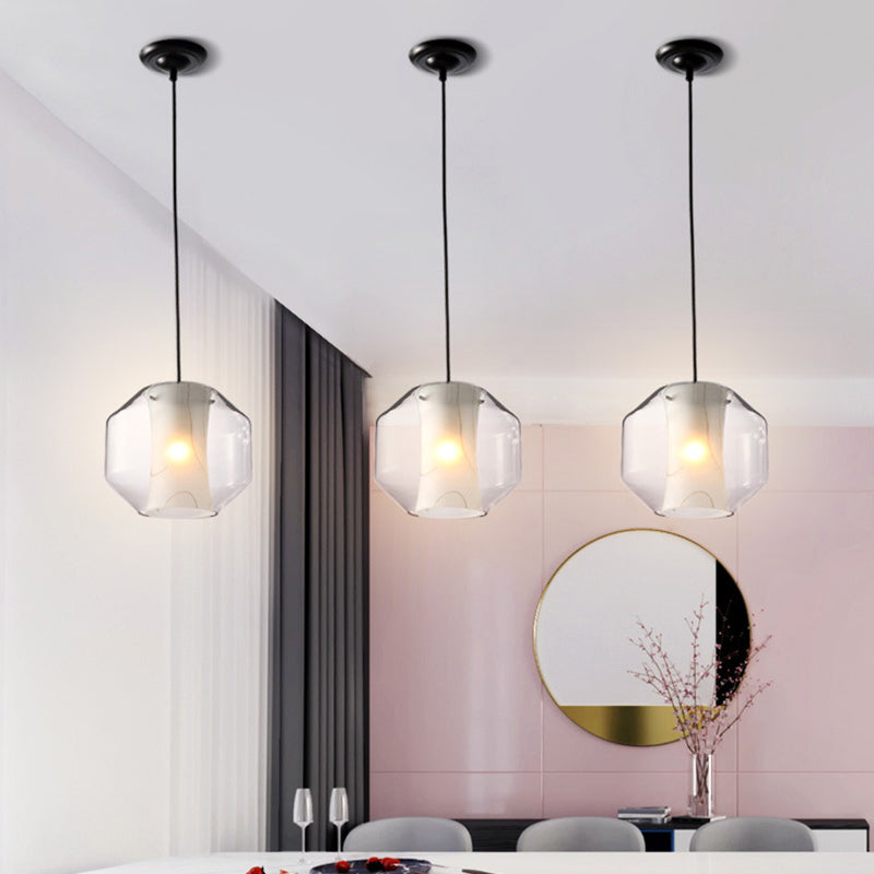 Suspension lanterne en verre transparent de 8"/10" avec abat-jour en marbre blanc