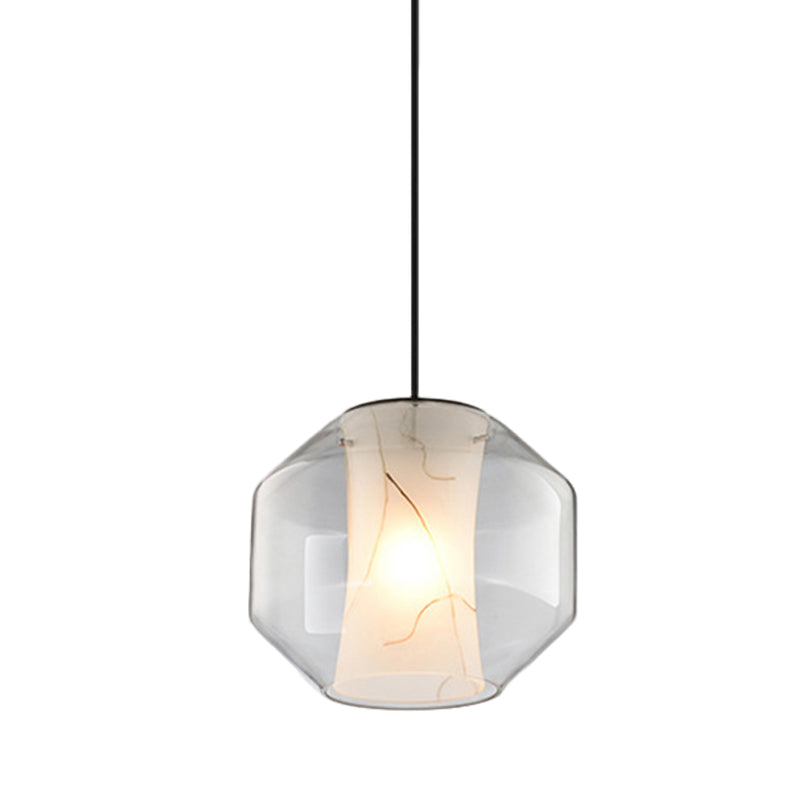 Suspension lanterne en verre transparent de 8"/10" avec abat-jour en marbre blanc