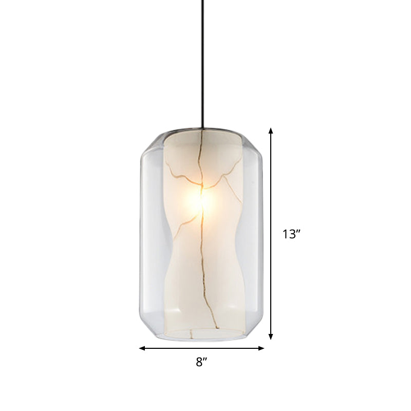 Suspension lanterne en verre transparent de 8"/10" avec abat-jour en marbre blanc