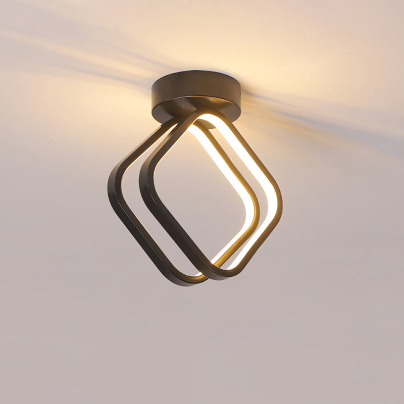 Minimalist Black/White LED Ceiling Light - Acrylic Rhombus Flush Mount Lighting with Warm/White/3 Color Light Option