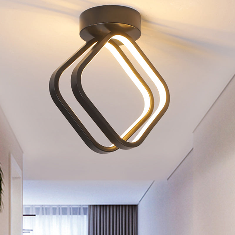Minimalist Black/White LED Ceiling Light - Acrylic Rhombus Flush Mount Lighting with Warm/White/3 Color Light Option