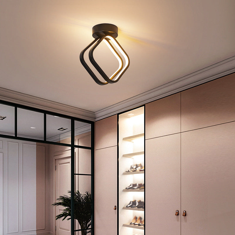 Minimalist Black/White LED Ceiling Light - Acrylic Rhombus Flush Mount Lighting with Warm/White/3 Color Light Option