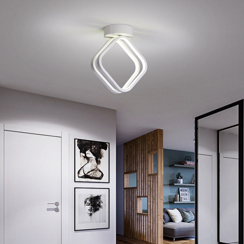 Minimalist Black/White LED Ceiling Light - Acrylic Rhombus Flush Mount Lighting with Warm/White/3 Color Light Option
