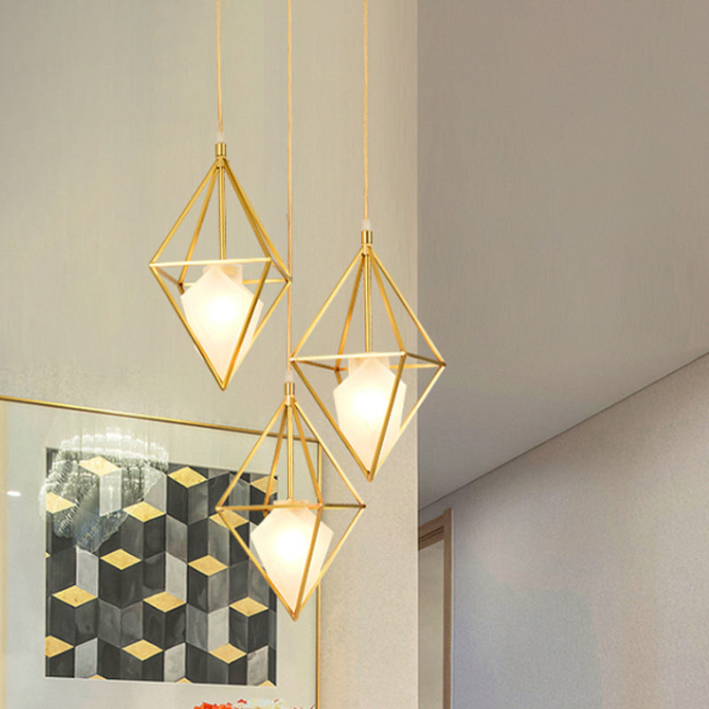 Diamond Pendant Ceiling Light: Postmodern Frosted Glass Brass Lamp