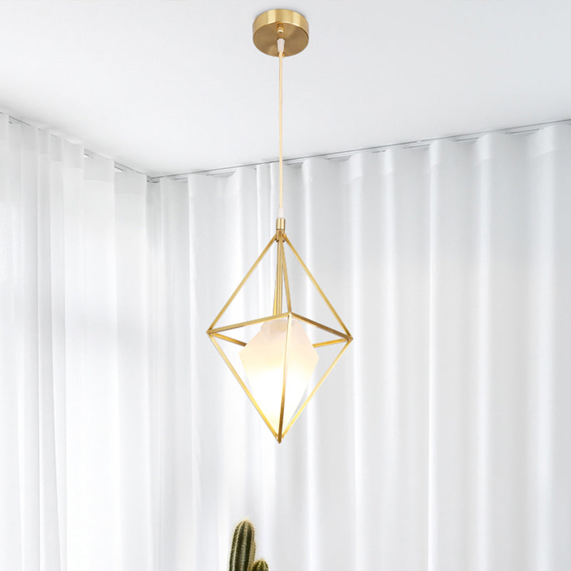 Diamond Pendant Ceiling Light: Postmodern Frosted Glass Brass Lamp