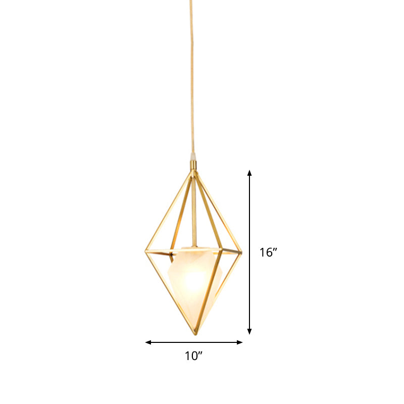 Diamond Pendant Ceiling Light: Postmodern Frosted Glass Brass Lamp