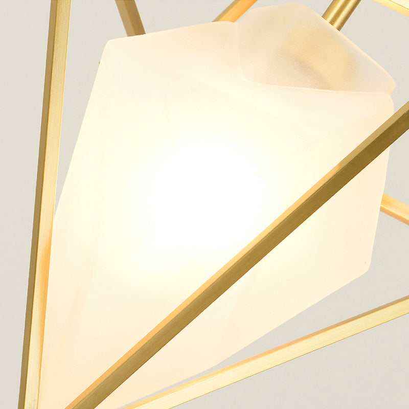 Frosted Glass Diamond Pendant Ceiling Light - Postmodern Brass Hanging Lamp - 1 Head