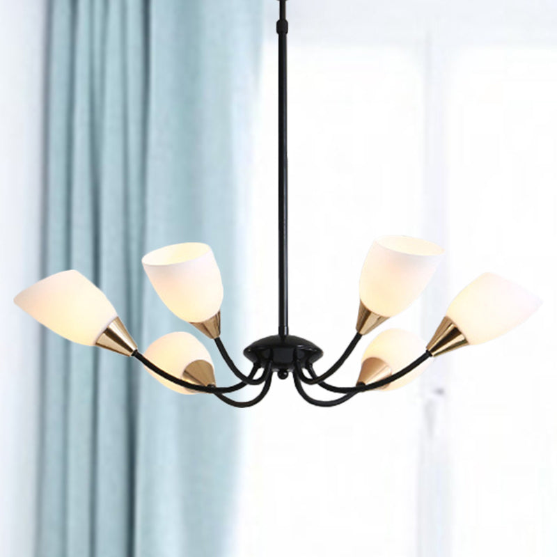 Modern Beveled Glass Chandelier - White & Black Hanging Ceiling Light with Starburst Design | 3/6/8 Heads