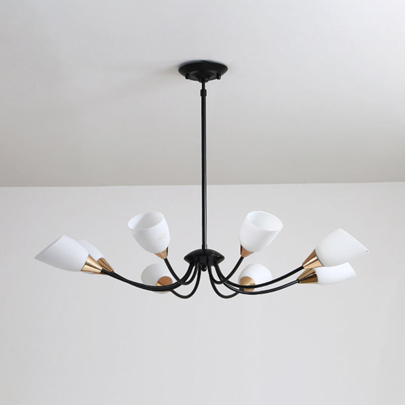 Modern Beveled Glass Chandelier - White & Black Hanging Ceiling Light with Starburst Design | 3/6/8 Heads