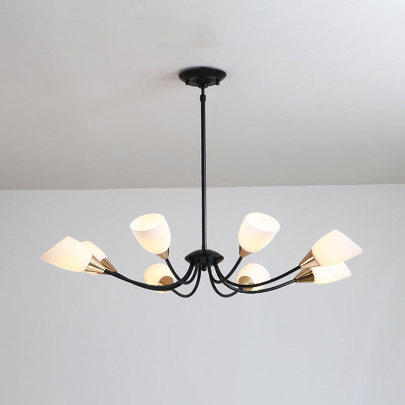 Modern Beveled Glass Chandelier - White & Black Hanging Ceiling Light with Starburst Design | 3/6/8 Heads