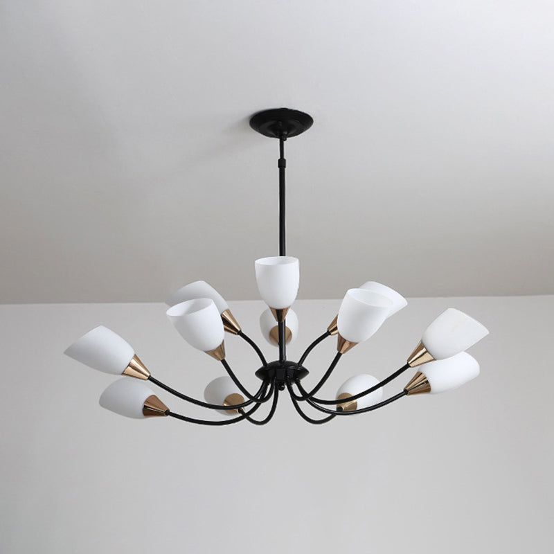 Modern Beveled Glass Chandelier - White & Black Hanging Ceiling Light with Starburst Design | 3/6/8 Heads