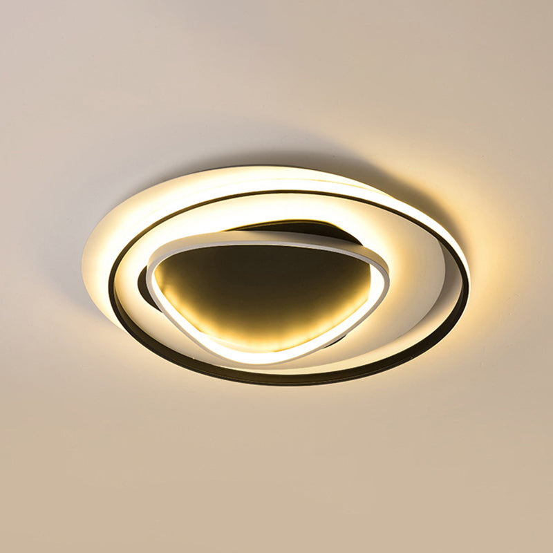 Modern Geometric Flush Mount Ceiling Light: 18"/23.5" Wide, Black, Acrylic, LED, Warm/White Light, Remote Control, Stepless Dimming