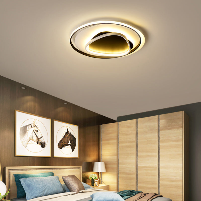 Modern Geometric Flush Mount Ceiling Light: 18"/23.5" Wide, Black, Acrylic, LED, Warm/White Light, Remote Control, Stepless Dimming