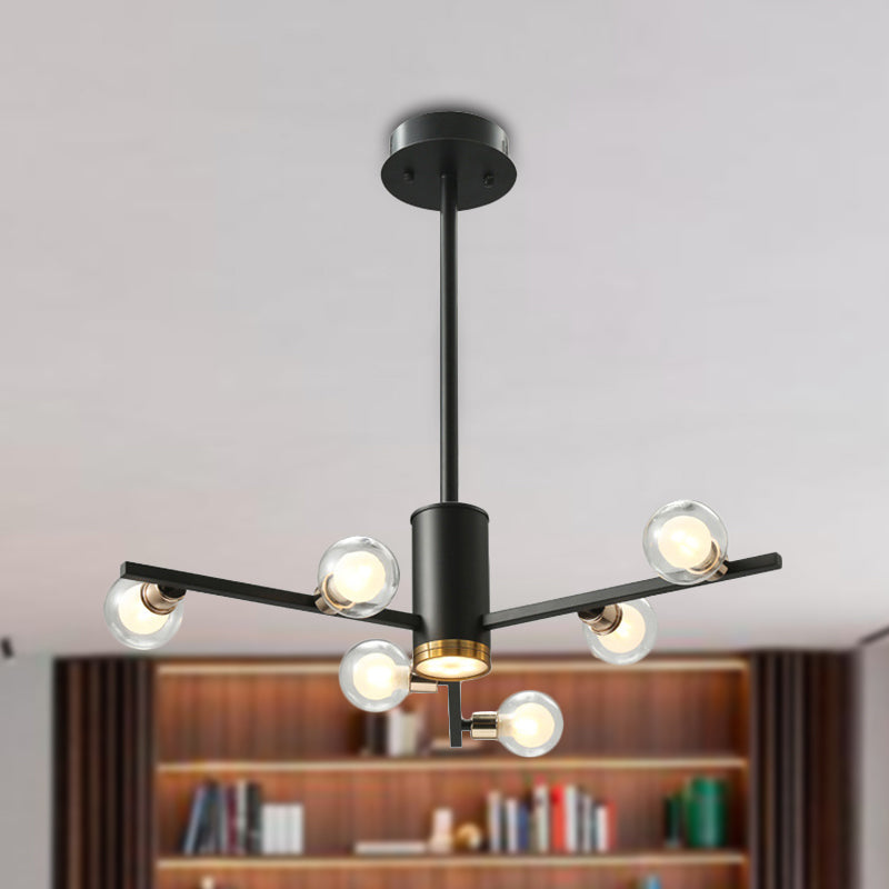 Modern Metal Radial Chandelier Light Fixture with Clear Bubble Glass Shades - 6/10/15 Lights, Black Hanging Ceiling Light
