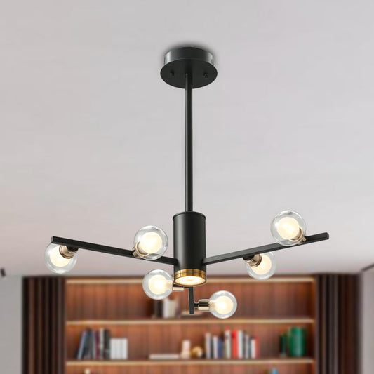 Modern Metal Radial Chandelier Light Fixture with Clear Bubble Glass Shades - 6/10/15 Lights, Black Hanging Ceiling Light