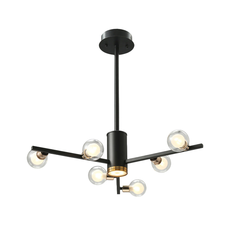 Modern Metal Radial Chandelier Light Fixture with Clear Bubble Glass Shades - 6/10/15 Lights, Black Hanging Ceiling Light