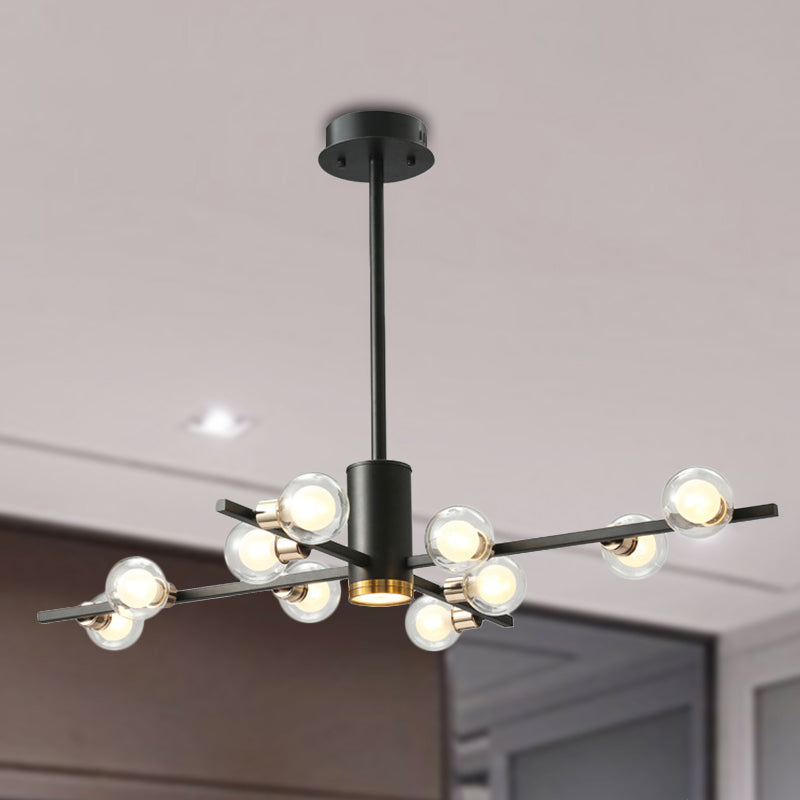 Modern Metal Chandelier Light Fixture - Radial Design 6/10/15 Lights Black With Clear Glass Bubble