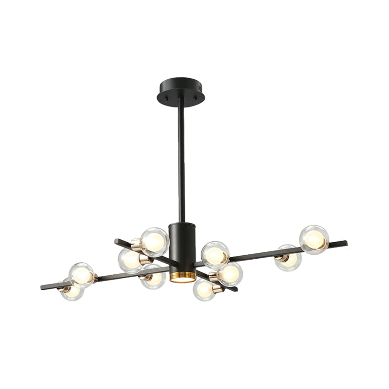 Modern Metal Chandelier Light Fixture - Radial Design 6/10/15 Lights Black With Clear Glass Bubble