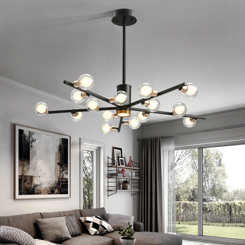 Modern Metal Radial Chandelier Light Fixture with Clear Bubble Glass Shades - 6/10/15 Lights, Black Hanging Ceiling Light