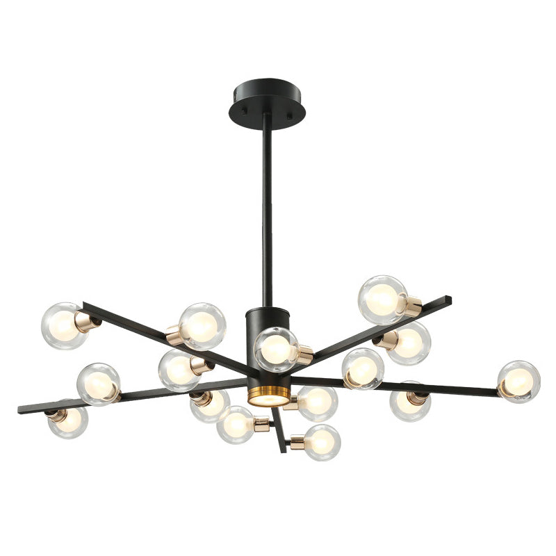 Modern Metal Chandelier Light Fixture - Radial Design 6/10/15 Lights Black With Clear Glass Bubble