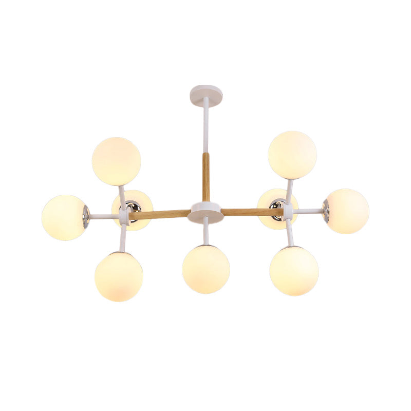 Contemporary Globe Chandelier - White Glass, 9/12/16 Head Dining Room Hanging Light Kit