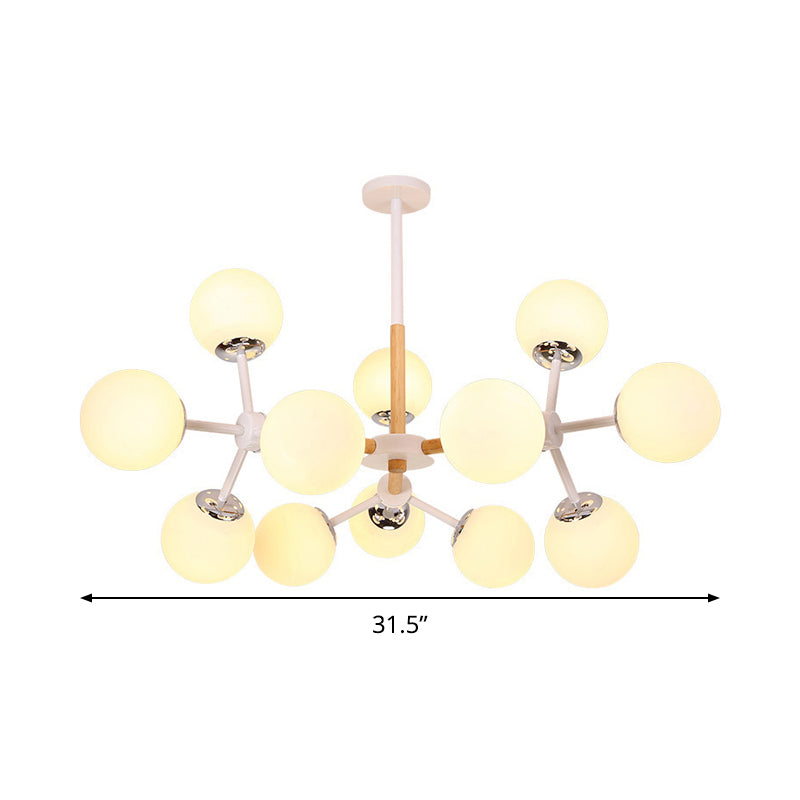 Contemporary Globe Chandelier - White Glass, 9/12/16 Head Dining Room Hanging Light Kit